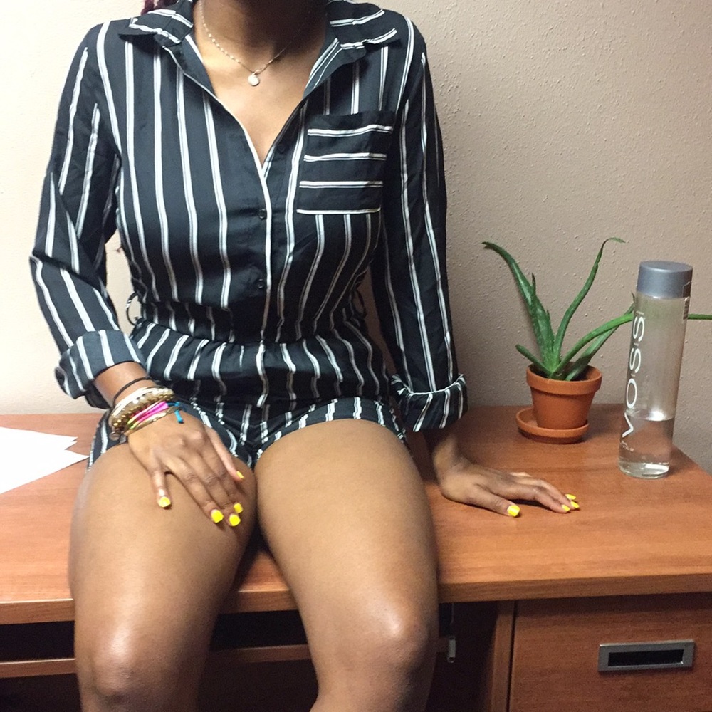 Black and white shorts jumpsuit
